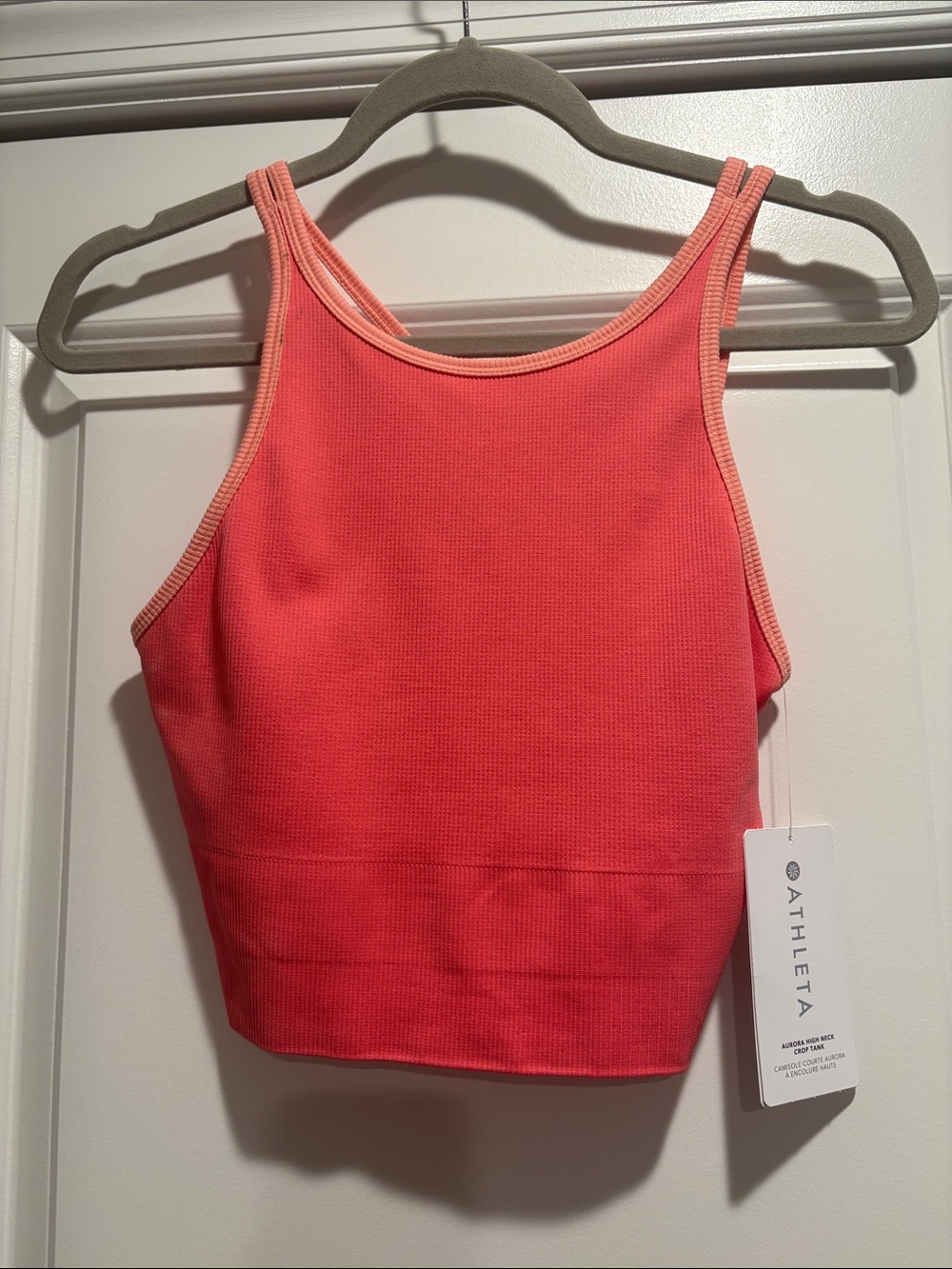 Athleta Coral Peach Ribbed High-Neck Crop Sports Tank
